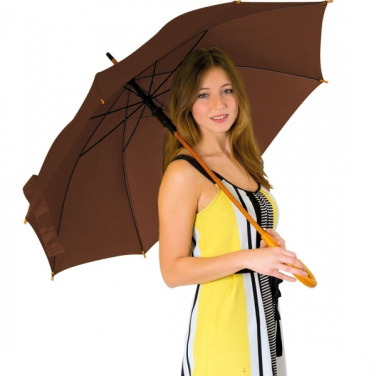 Automatic umbrella with wooden handle NANCY, brown – detail view 3