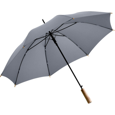 FARE ÖkoBrella automaatne vihmavari taaskasutatud PET-kattega ja puidust käepidemega logoga, hall (waterSAVE®) – detailvaade 2