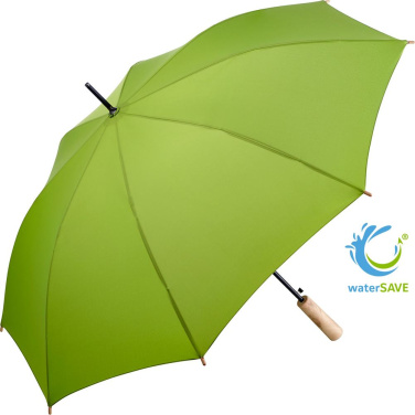 FARE ÖkoBrella automaatne vihmavari taaskasutatud PET-kattega ja puidust käepidemega logoga, laimiroheline (waterSAVE®) – tootefoto