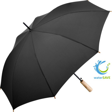 FARE ÖkoBrella automaatne vihmavari taaskasutatud PET-kattega ja puidust käepidemega logoga, must (waterSAVE®) – tootefoto