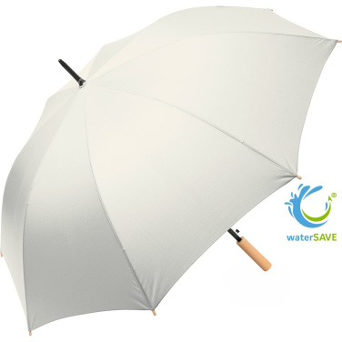 FARE ÖkoBrella automaatne golfivihmavari taaskasutatud PET-kattega ja puidust käepidemega logoga, naturaalvalge (waterSAVE®) – tootefoto