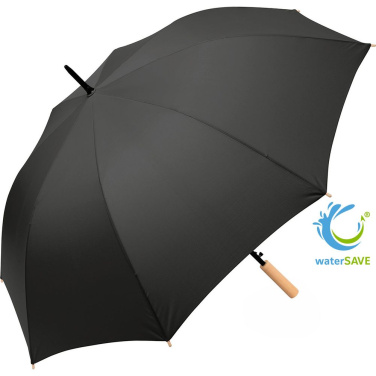 FARE ÖkoBrella automaatne golfivihmavari taaskasutatud PET-kattega ja puidust käepidemega logoga, must (waterSAVE®) – tootefoto
