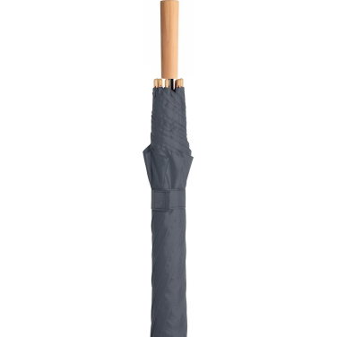 FARE ÖkoBrella automaatne golfivihmavari taaskasutatud PET-kattega ja puidust käepidemega logoga, hall (waterSAVE®) – detailvaade 6