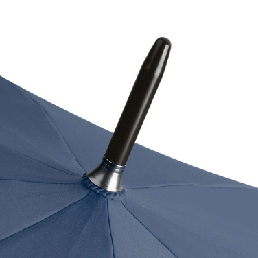FARE ÖkoBrella automaatne golfivihmavari taaskasutatud PET-kattega ja puidust käepidemega logoga, tumesinine (waterSAVE®) – detailvaade 5
