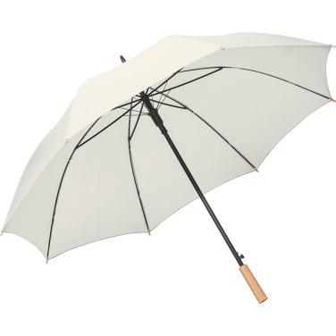 FARE ÖkoBrella automaatne golfivihmavari taaskasutatud PET-kattega ja puidust käepidemega logoga, naturaalvalge (waterSAVE®) – detailvaade 2
