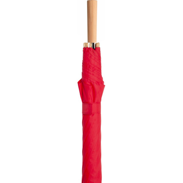 FARE ÖkoBrella automaatne golfivihmavari taaskasutatud PET-kattega ja puidust käepidemega logoga, punane (waterSAVE®) – detailvaade 6