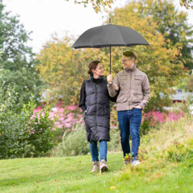FARE ÖkoBrella automaatne golfivihmavari taaskasutatud PET-kattega ja puidust käepidemega logoga, must (waterSAVE®) – detailvaade 10