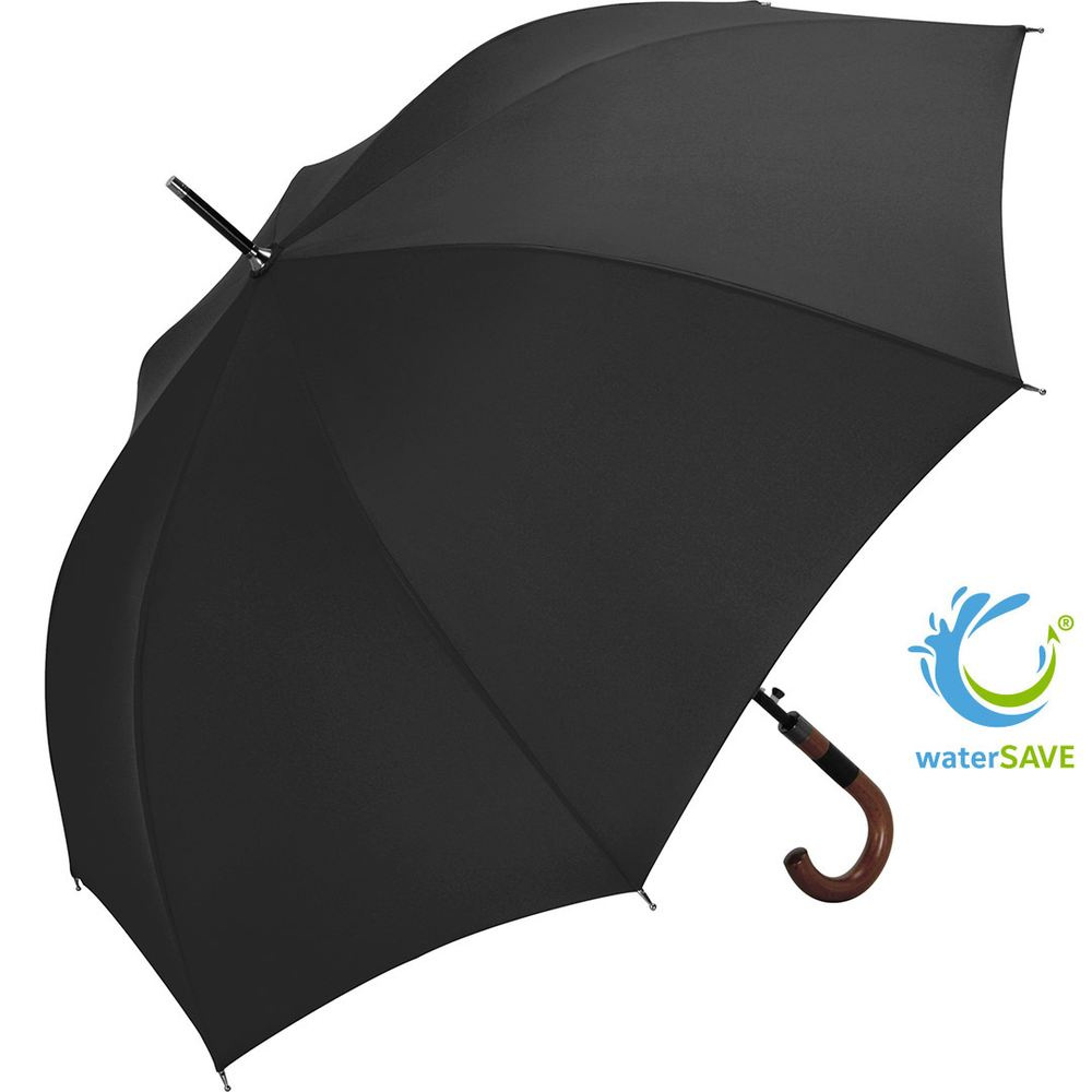 FARE® Collection nahkdetailiga keskmine automaatne vihmavari logoga, must (waterSAVE®) – tootefoto
