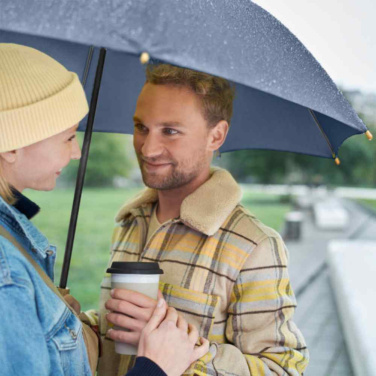FARE ÖkoBrella automaatne vihmavari taaskasutatud PET-kattega ja puidust käepidemega logoga, tumesinine (waterSAVE®) – detailvaade 9