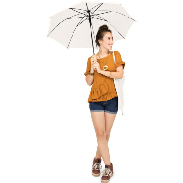 FARE ÖkoBrella automaatne vihmavari taaskasutatud PET-kattega ja puidust käepidemega, naturaalvalge (waterSAVE®) logoga – detailvaade 9