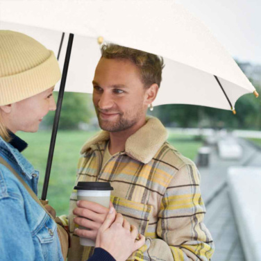 FARE ÖkoBrella automaatne vihmavari taaskasutatud PET-kattega ja puidust käepidemega logoga, naturaalvalge (waterSAVE®) – detailvaade 10
