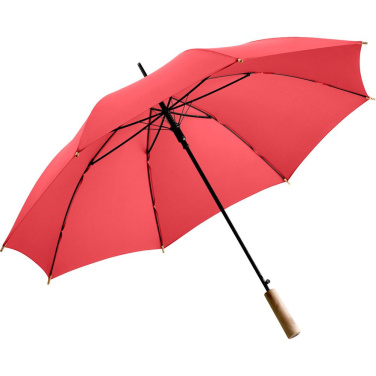 FARE ÖkoBrella automaatne vihmavari taaskasutatud PET-kattega ja puidust käepidemega logoga, punane (waterSAVE®) – detailvaade 2