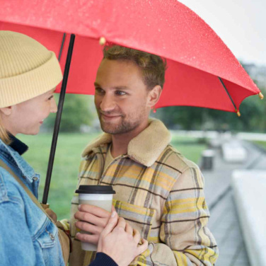 FARE ÖkoBrella automaatne vihmavari taaskasutatud PET-kattega ja puidust käepidemega logoga, punane (waterSAVE®) – detailvaade 10