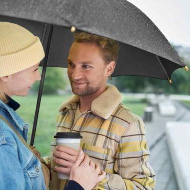FARE ÖkoBrella automaatne vihmavari taaskasutatud PET-kattega ja puidust käepidemega logoga, must (waterSAVE®) – detailvaade 10