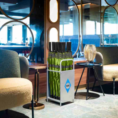 FARE® Doubleface kahevärviline automaatne vihmavari logoga, laimiroheline / hall – detailvaade 10