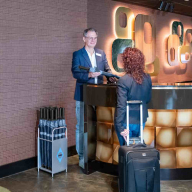 FARE® Doubleface kahevärviline automaatne vihmavari logoga, tumesinine / helesinine – detailvaade 2