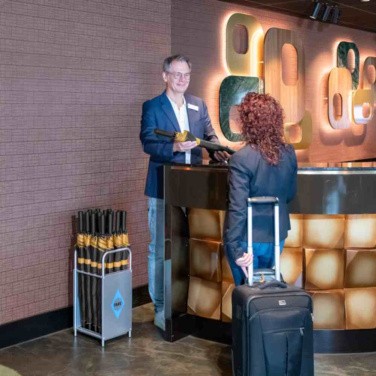 FARE® Doubleface kahevärviline automaatne vihmavari logoga, must / kuldne – detailvaade 6