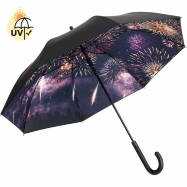 FARE® Impressions automaatne vihmavari värvilise sisemotiiviga logoga, must / ilutulestiku motiiv – tootefoto