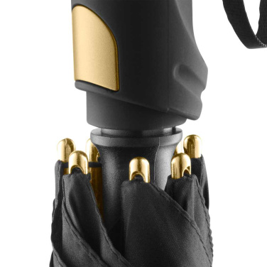 FARE® Precious metallikdetailidega automaatne alumiiniumist golfivihmavari logoga, must / kuldne – detailvaade 5