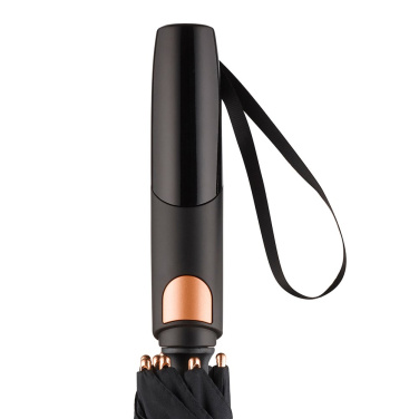 FARE® Precious metallikdetailidega automaatne alumiiniumist golfivihmavari logoga, must / vask – detailvaade 4
