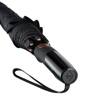 FARE® Precious metallikdetailidega automaatne alumiiniumist golfivihmavari logoga, must / vask – detailvaade 6