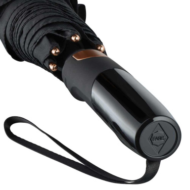 FARE® Precious metallikdetailidega automaatne alumiiniumist golfivihmavari logoga, must / vask – detailvaade 7