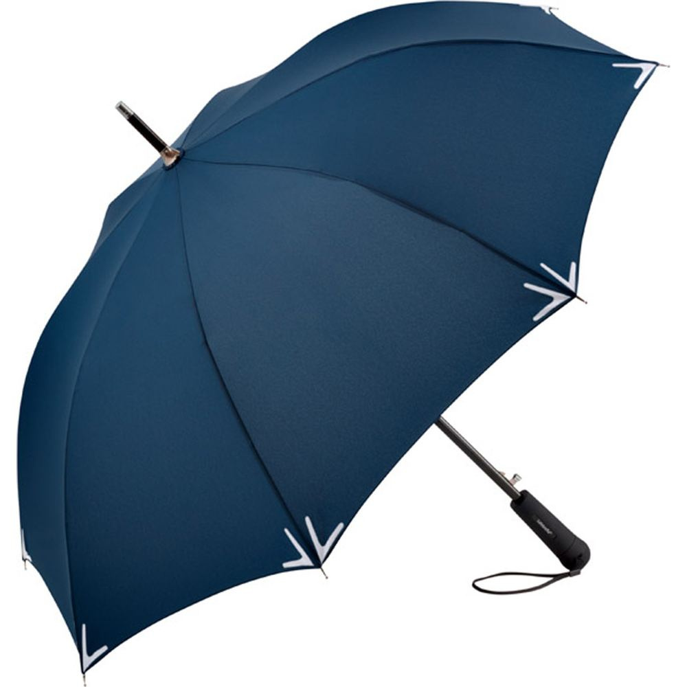 FARE Safebrella® LED-tule ja helkuritega automaatne vihmavari logoga, tumesinine – tootefoto