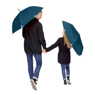 FARE Safebrella® LED-tule ja helkuritega automaatne vihmavari logoga, tumesinine – detailvaade 2