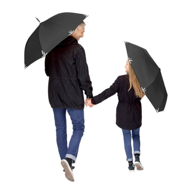 FARE Safebrella® LED-tule ja helkuritega automaatne vihmavari logoga, must – detailvaade 2