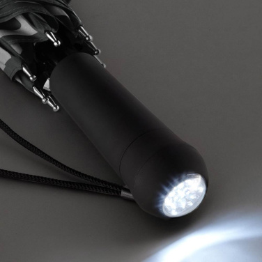 FARE Safebrella® LED-tule ja helkuritega automaatne vihmavari logoga, must – detailvaade 4